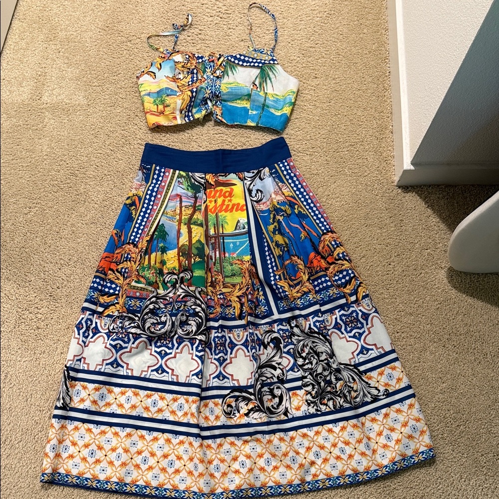ASOS Blue and Multicolor Print Skirt and Top set